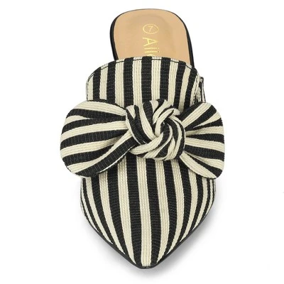 Allegra K Women's Stripe Bow Pointed Toe Block Heel Mules 4 Allegra K Women's Stripe Bow Pointed Toe Block Heel Mules - Image 2