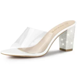 Allegra K Women's Clear Glitter Chunky Heels Slide Heel Sandals -Noble Heels GUEST 9b6ce437 b3d1 4a85 b5bc facdf66b668c