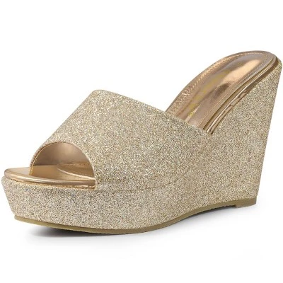 Allegra K Women's Glitter Platform Slip-on Wedge Heels Sandals 8 Allegra K Women's Glitter Platform Slip-on Wedge Heels Sandals - Image 6
