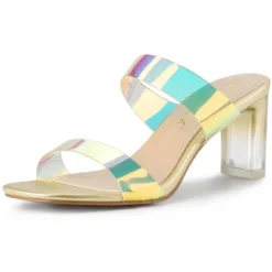 Allegra K Women's Colorful Straps Clear Heels Chunky Heel Clear Sandals -Noble Heels GUEST 9cc0df3e 29e2 4037 8fd8 0c45ad52147e