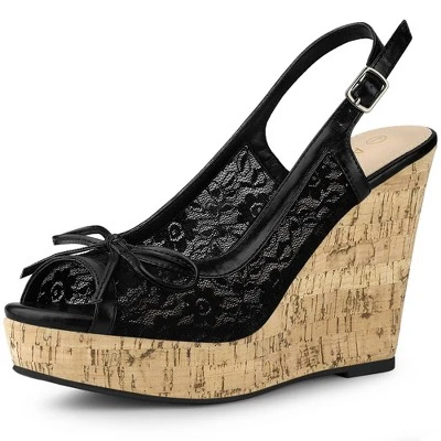 Allegra K Women's Wood Platform Heels Bow Lace Wedge Sandals 9 Allegra K Women's Wood Platform Heels Bow Lace Wedge Sandals - Image 7