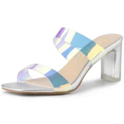 Allegra K Women's Colorful Straps Clear Heels Chunky Heel Clear Sandals -Noble Heels GUEST a2e38a59 72da 43c7 b271 5fc865ad6dcd