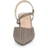 Perphy Houndstooth Printed Pointed Toe Slingback Chunky Heels Mules For Women