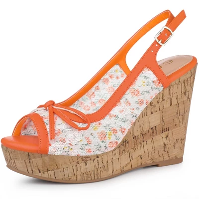 Allegra K Women's Wood Platform Heels Bow Lace Wedge Sandals 10 Allegra K Women's Wood Platform Heels Bow Lace Wedge Sandals - Image 8