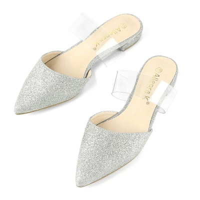 Allegra K Women's Glitter Clear Strap Flat Mules 8 Allegra K Women's Glitter Clear Strap Flat Mules - Image 6