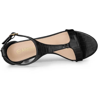Allegra K Women's T Strap Croc Embossed Kitten Heel Sandals 6 Allegra K Women's T Strap Croc Embossed Kitten Heel Sandals - Image 4