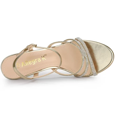 Allegra K Women's Ankle Strap Rhinestone Kitten Heel Sandals 6 Allegra K Women's Ankle Strap Rhinestone Kitten Heel Sandals - Image 4