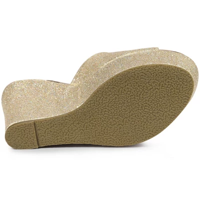 Allegra K Women's Glitter Platform Slip-on Wedge Heels Sandals 6 Allegra K Women's Glitter Platform Slip-on Wedge Heels Sandals - Image 4