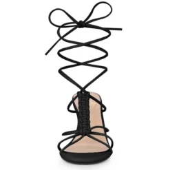 Perphy Woven Braided Heel Slingback Lace Up Chunky Heel Sandals For Women