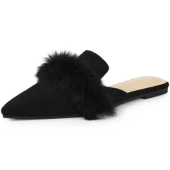 Allegra K Women's Pointed Toe Faux Fur Slip On Flat Slide Mules -Noble Heels GUEST bf51df6d c3e3 417c b648 df98ba6d555f