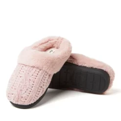 Dearfoams Womens Claire Cable Knit Chenille Clog Slipper