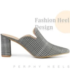 Perphy Pointed Toe Slip On Chunky Heels Houndstooth Slide Mules For Women -Noble Heels GUEST ca674a9d afc3 4948 a200 820cef5acab9