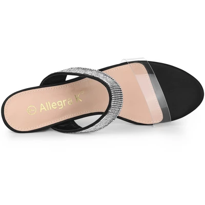 Allegra K Women's Clear Strap Rhinestones Heel Chunky Heels Slide Sandals 5 Allegra K Women's Clear Strap Rhinestones Heel Chunky Heels Slide Sandals - Image 3