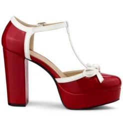 Allegra K Women's Platform Bow T-Strap Chunky Heels Pumps -Noble Heels GUEST cef454e5 6a83 4202 a055 9eea67bf8249