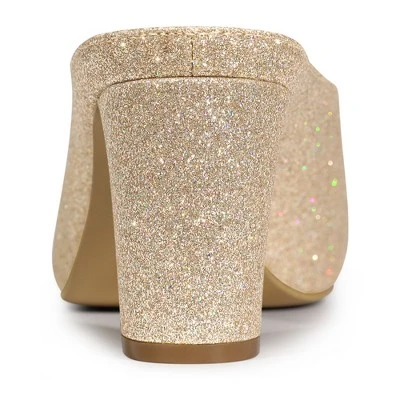 Allegra K Women's Glitter Pointed Toe Slip On Chunky Heels Slide Mules 4 Allegra K Women's Glitter Pointed Toe Slip On Chunky Heels Slide Mules - Image 2