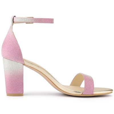 Allegra K Women's Gradient Glitter Chunky Heels Sandals 8 Allegra K Women's Gradient Glitter Chunky Heels Sandals - Image 6