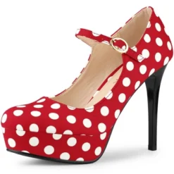 Allegra K Women's Polka Dots Platform Round Toe Ankle Strap Stiletto High Heel Pumps -Noble Heels GUEST d6709760 7a21 40fa 86f1 fa021b447281