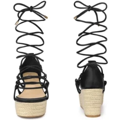 Perphy Lace Up Platform Wedge Heel Strappy Sandals For Women