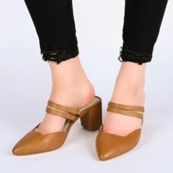 Journee Signature Womens Genuine Leather Kaitlynn Mules Low Block Heel Almond Toe Pumps -Noble Heels GUEST d70753fe 538e 4dad 8d3b e1660f13cb9d