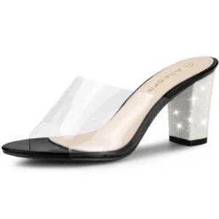 Allegra K Women's Clear Glitter Chunky Heels Slide Heel Sandals -Noble Heels GUEST d7ddcf29 519f 4a6b be0d 4737359b3cad