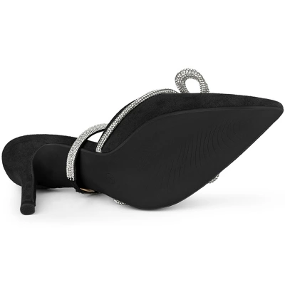 Perphy Pointed Toe Rhinestones Bow Stiletto Heel Slip On Mules For Women 6 Perphy Pointed Toe Rhinestones Bow Stiletto Heel Slip On Mules For Women - Image 4