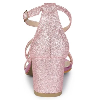 Allegra K Women's Glitter Crisscross Strap Chunky Sandals 5 Allegra K Women's Glitter Crisscross Strap Chunky Sandals - Image 3