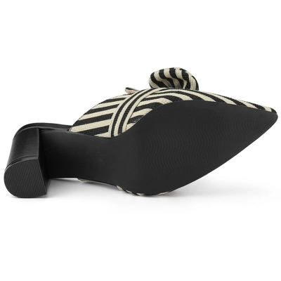 Allegra K Women's Stripe Bow Pointed Toe Block Heel Mules 7 Allegra K Women's Stripe Bow Pointed Toe Block Heel Mules - Image 5