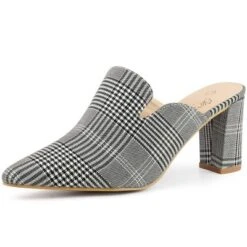 Perphy Pointed Toe Slip On Chunky Heels Houndstooth Slide Mules For Women -Noble Heels GUEST dcabcedd f6a4 4b64 9a4d 1493211c0b49