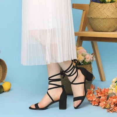 Perphy Women' Sandal Long Lace Up Chunky Mid Heels Open Toe 3 Perphy Women' Sandal Long Lace Up Chunky Mid Heels Open Toe