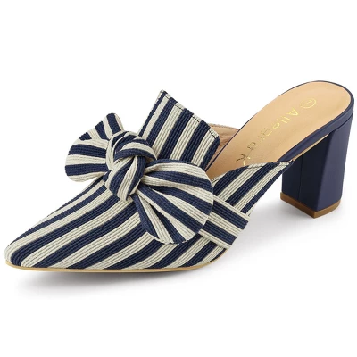 Allegra K Women's Stripe Bow Pointed Toe Block Heel Mules 11 Allegra K Women's Stripe Bow Pointed Toe Block Heel Mules - Image 9