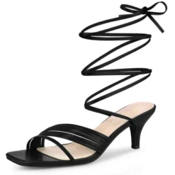 Perphy Square Toe Strappy Lace Up Kitten Heels Sandals For Women -Noble Heels GUEST e6a3e497 e778 4da8 bb68 56371bb7f11b