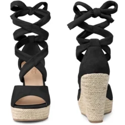 Perphy Lace Up Espadrilles Wedge Heels Sandals For Women