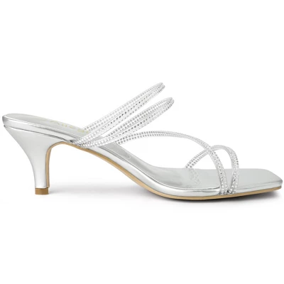 Allegra K Women's Rhinestone Strappy Kitten Heel Slide Heels Sandals 7 Allegra K Women's Rhinestone Strappy Kitten Heel Slide Heels Sandals - Image 5