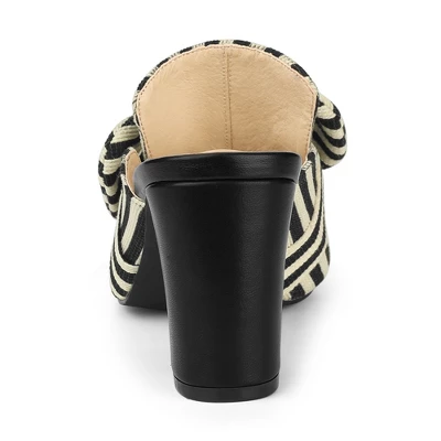 Allegra K Women's Stripe Bow Pointed Toe Block Heel Mules 5 Allegra K Women's Stripe Bow Pointed Toe Block Heel Mules - Image 3