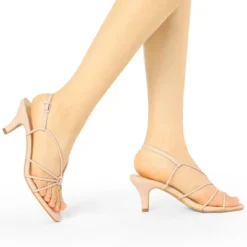Allegra K Women's Strappy Slingback Kitten Heels Sandals