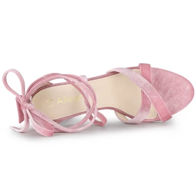 Allegra K Women's Velvet Lace Up Clear Heels Block Heel Sandals 6 Allegra K Women's Velvet Lace Up Clear Heels Block Heel Sandals - Image 4