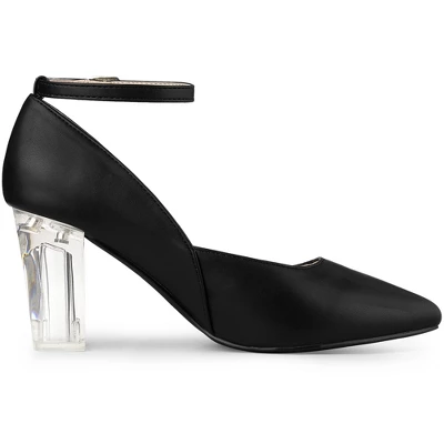 Perphy Ankle Strap Pointed Toe Clear Chunky Heel Pumps For Women 7 Perphy Ankle Strap Pointed Toe Clear Chunky Heel Pumps For Women - Image 5