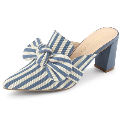 Allegra K Women's Stripe Bow Pointed Toe Block Heel Mules 12 Allegra K Women's Stripe Bow Pointed Toe Block Heel Mules - Image 10