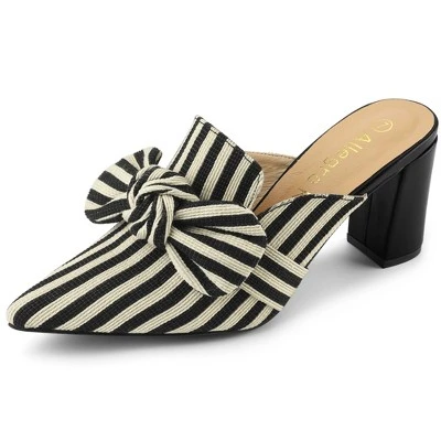 Allegra K Women's Stripe Bow Pointed Toe Block Heel Mules 9 Allegra K Women's Stripe Bow Pointed Toe Block Heel Mules - Image 7