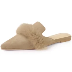 Allegra K Women's Pointed Toe Faux Fur Slip On Flat Slide Mules -Noble Heels GUEST f1728249 eb77 432b 8551 1c0ee6ae10f6