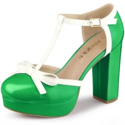 Allegra K Women's Platform Bow T-Strap Chunky Heels Pumps -Noble Heels GUEST f1be8ad3 c0dc 4095 8dc4 e85ddc622959