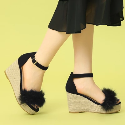 Allegra K Women's Espadrille Platform Heels Faux Fur Wedge Sandals 3 Allegra K Women's Espadrille Platform Heels Faux Fur Wedge Sandals