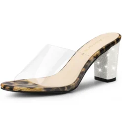 Allegra K Women's Clear Glitter Chunky Heels Slide Heel Sandals -Noble Heels GUEST fbd3ff4c 5e9a 4778 95da e40e93bd4913